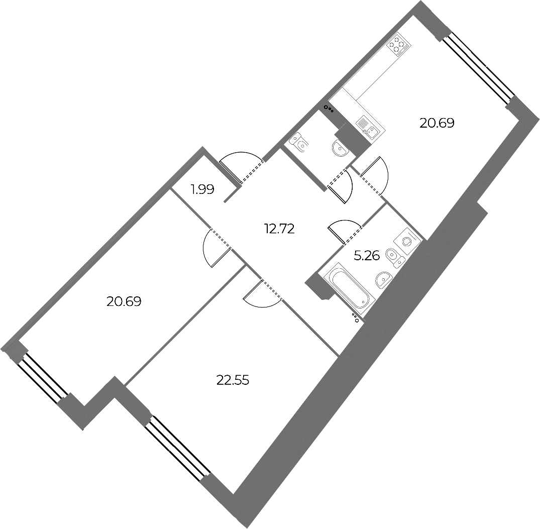 2-комнатная квартира 89.61 м², 2/18 эт., ЖК «Огни Залива»